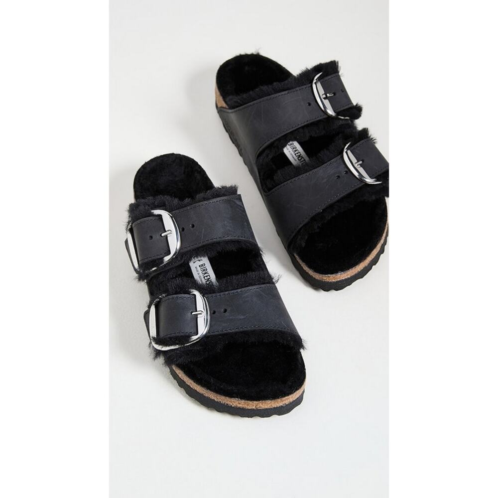 Birkenstock Arizona Big Buckle‎ Shearling Black Oil Sandal EU 38 Summer Europe